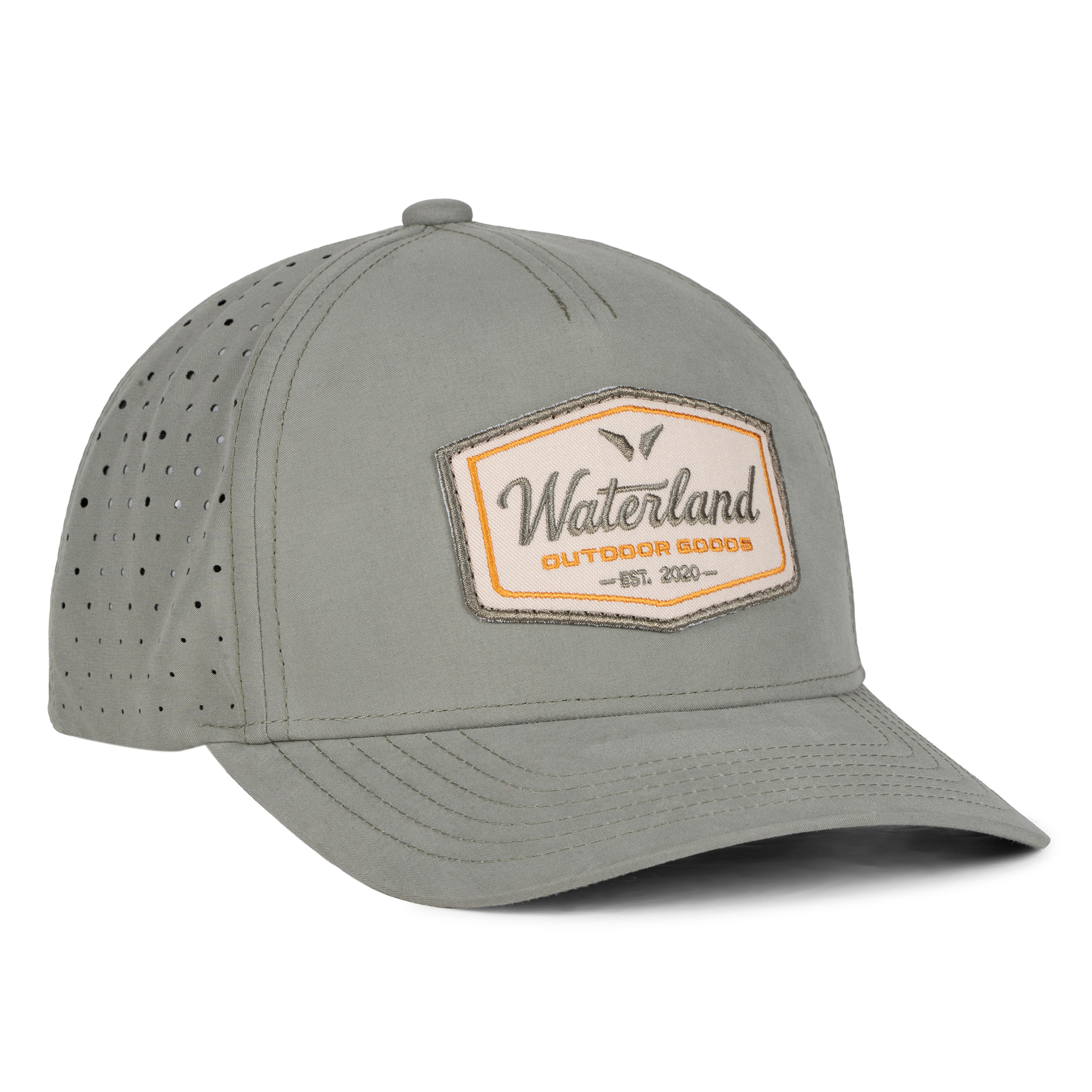 Gray cap with a 'Waterland' logo on a white background